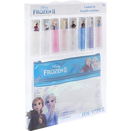 Disney Frozen - Townley Girl Juego De Brillo De Labios Anna Y Elsa Con Bolsa De Lentejuelas, Edades 3+ - Paquete De 9 |Conjunto De Brillo|