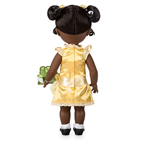 Disney Store: muñeca en versión niña Coleccionable de Tiana (colección Animators), Tiana y el Sapo, 39 cm, Pelo enraizado y Traje realistas, minipeluche de Naveen en Raso Acolchado, Mayores de 3 años