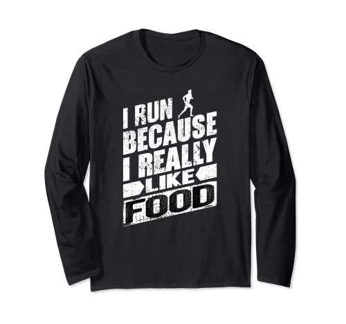 Divertido regalo vintage con texto en inglés «I run because i really like food» Manga Larga