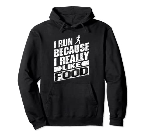 Divertido regalo vintage con texto en inglés «I run because i really like food» Sudadera con Capucha