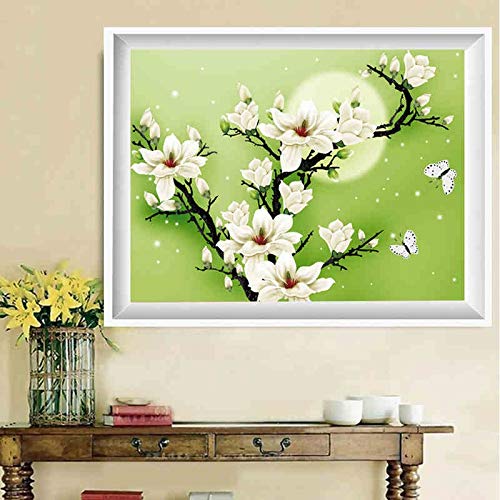 DIY 3D Magnolia Flor Cross Stitch, Serie De Flores Magnolia Magnolia Para Kits De Bordado Cross-Stitch punto de cruz (Size : 68X49CM 3D Cotton)