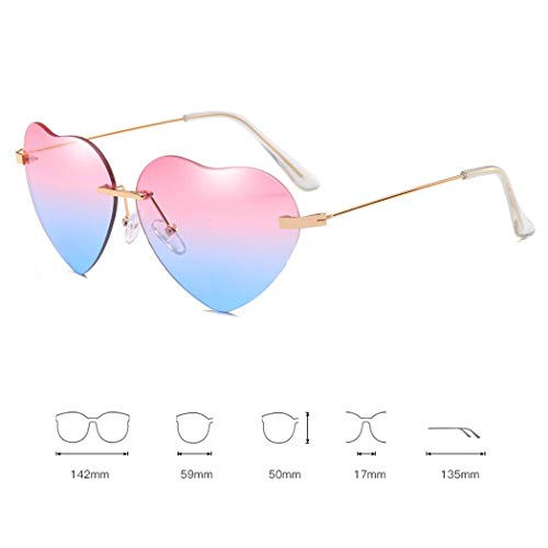 Dollger Gafas de sol con forma de corazón para mujer, marco de metal fino, gafas de sol UV400, Rosa y azul., Geeignet für alle Gesichtsformen