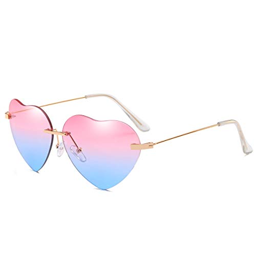 Dollger Gafas de sol con forma de corazón para mujer, marco de metal fino, gafas de sol UV400, Rosa y azul., Geeignet für alle Gesichtsformen