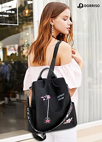 DORRISO Mochila de Mujer Lindo Nylon Bolso Anti-Robo Bolsa de Viaje Bolsa Gran Capacidad Ligera Vacaciones Bolsas de Hombro Backpack Mochila de Señoras Negro