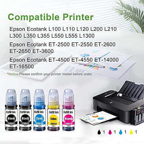 DOUBLE D T664 - Tinta compatible con Epson 664 T6641 T6642 T6643 T6644 para Epson EcoTank L355 L555 ET-2500 ET-2550 ET-2600 ET-2650 ET-3600 T-4500 ET-450 ET-450 550 EC. T-14000 ET-16500 (5 botellas).