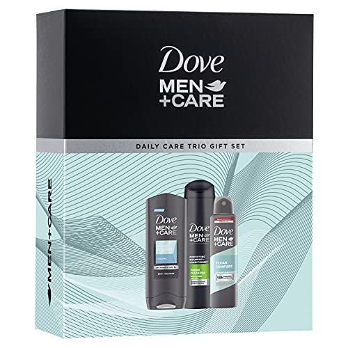 Dove Hombre+Care Daily Care Trio, Clean Comfort Desodorante y Gel de Ducha, Set de regalo de Navidad para él 3 piezas