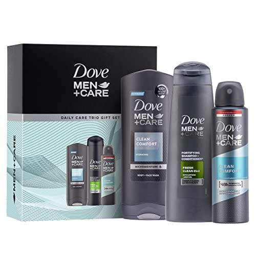 Dove Hombre+Care Daily Care Trio, Clean Comfort Desodorante y Gel de Ducha, Set de regalo de Navidad para él 3 piezas