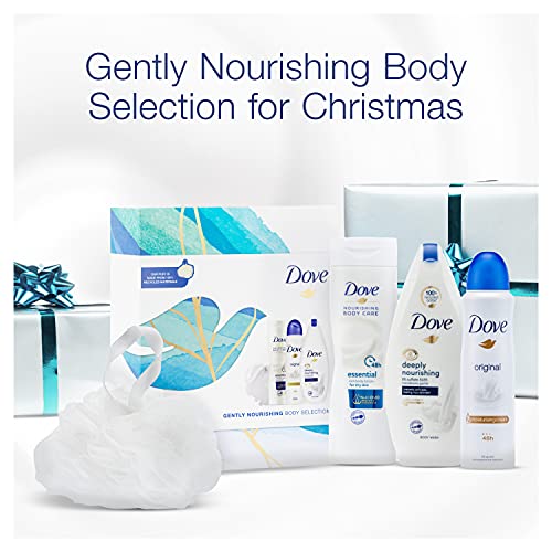 Dove Selección corporal suavemente nutritiva que incluye desodorante original Dove para mujeres y un lujoso juego de regalo de hojaldre de ducha regalos festivos para ella 3 piezas