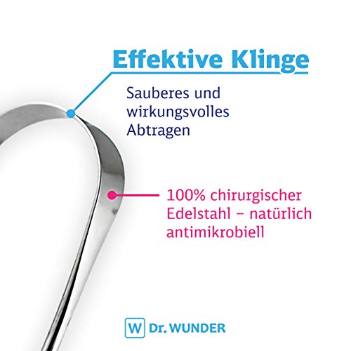 Dr. Wunder® Limpiador lingual: 100% acero inoxidable quirúrgico – naturalmente antimicrobiano | raspador de lengua profesional | higiene bucal mejorada y aliento fresco | recomendado por dentistas