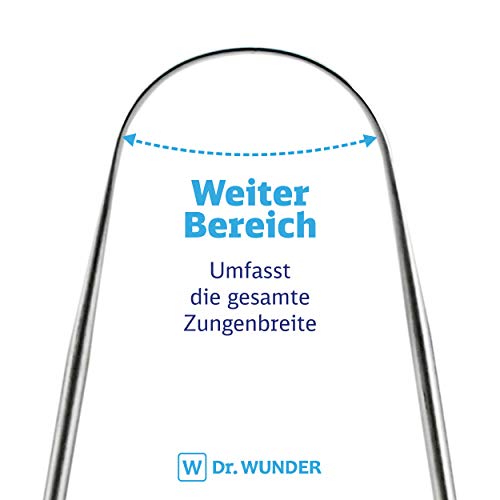 Dr. Wunder® Limpiador lingual: 100% acero inoxidable quirúrgico – naturalmente antimicrobiano | raspador de lengua profesional | higiene bucal mejorada y aliento fresco | recomendado por dentistas