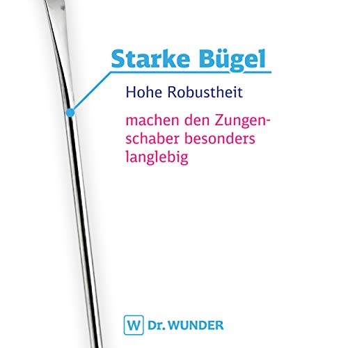 Dr. Wunder® Limpiador lingual: 100% acero inoxidable quirúrgico – naturalmente antimicrobiano | raspador de lengua profesional | higiene bucal mejorada y aliento fresco | recomendado por dentistas