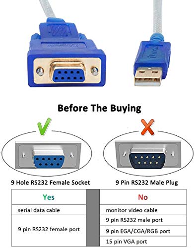 DTech Cable adaptador de USB 2.0 a RS232 DB9 para mujeres, compatible con Windows 10, 8, 7, Mac, Linux (azul)