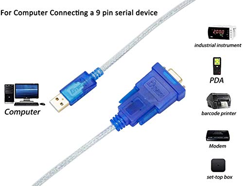 DTech Cable adaptador de USB 2.0 a RS232 DB9 para mujeres, compatible con Windows 10, 8, 7, Mac, Linux (azul)