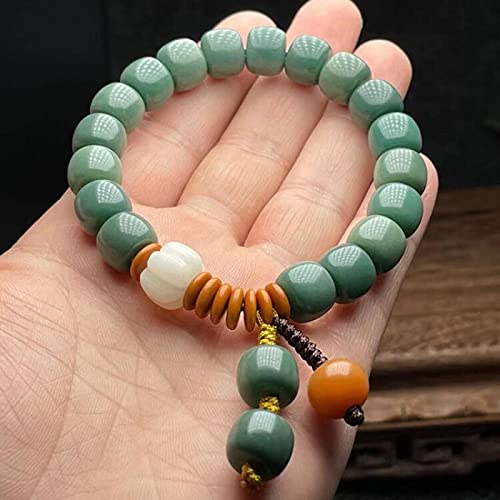 Duobao Patina Color Bodhi Root Beads Jade White Bodhi Ziyin Pulsera verde Pulsera de pareja Artesanía