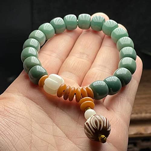 Duobao Patina Color Bodhi Root Beads Jade White Bodhi Ziyin Pulsera verde Pulsera de pareja Artesanía