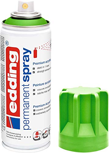 edding 5200 spray permanente - verde limón mate - 200 ml - pintura acrílica para pintar y decorar vidrio, metal, madera, cerámica, plástico, lienzo - aerosol, spray acrílico, spray de pintura