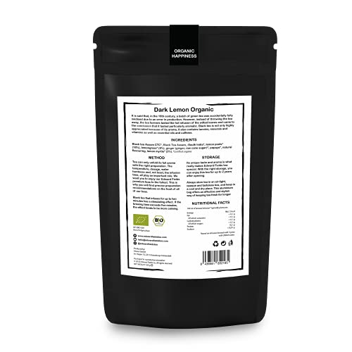 Edward Fields Tea ® - Té negro orgánico a granel con Limón. Té bio recolectado a mano con ingredientes y aromas naturales, 100 gramos, India.