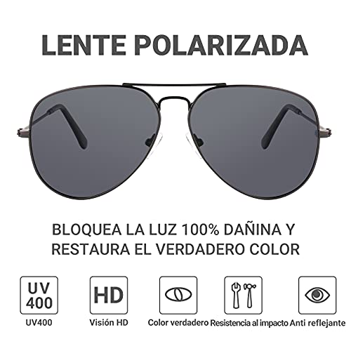 EFE Gafas de Sol Aviador Polarizadas de Retro y Moda para Mujeres y Hombres Unisex Protección UV400 Contra los Rayos Ultravioletas para Pesca Senderismo Conducir Libre Excursión Negro