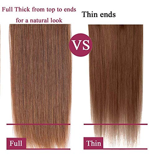 Elailite Extensiones de Clip de Pelo Natural Dibujo Doble (Consejos Completos) 100% Remy Cabello Humano 8 Piezas Largas 25cm 70g #06 Castaño Claro