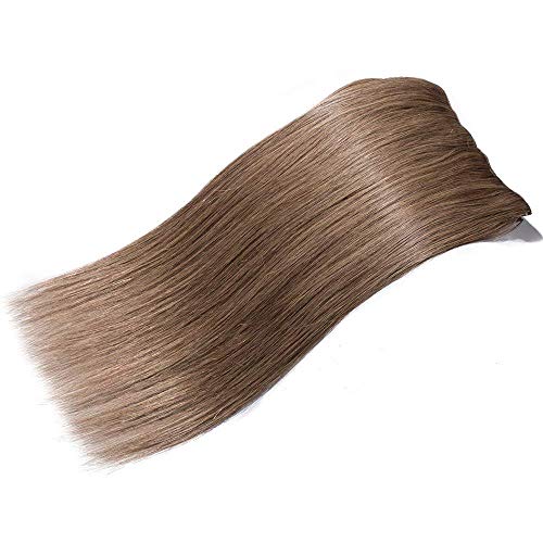 Elailite Extensiones de Clip de Pelo Natural Dibujo Doble (Consejos Completos) 100% Remy Cabello Humano 8 Piezas Largas 25cm 70g #06 Castaño Claro