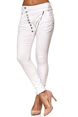 Elara Jeans para Mujer Boyfriend Baggy Botones Chunkyrayan Blanco EL05-9 White-38/M