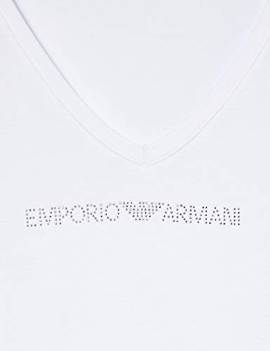 Emporio Armani T-Shirt Camiseta V-Neck Iconic, Mujer, Blanco, S