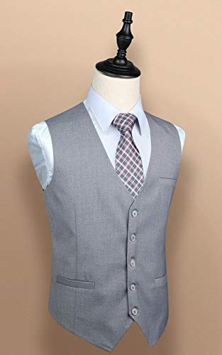 Enlision Chaleco de algodon de boda formal para hombres Chaleco de color solido Gris-1