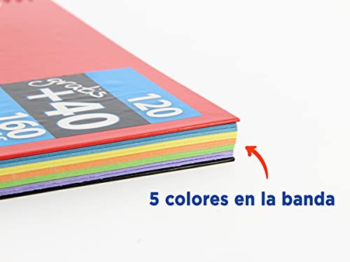 Enri, Cuadernos A4 Cuadrícula 5x5, Tapa Extradura, 120+40 Hojas. Pack 5 Libretas, 4 Colores Surtidos, Banda 5 Colores