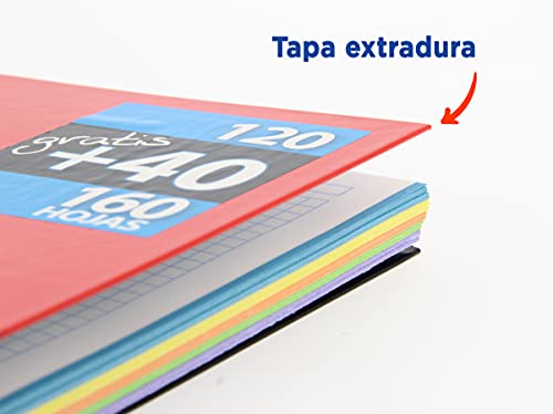 Enri, Cuadernos A4 Cuadrícula 5x5, Tapa Extradura, 120+40 Hojas. Pack 5 Libretas, 4 Colores Surtidos, Banda 5 Colores