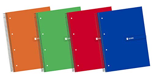 Enri, Cuadernos A4 Cuadrícula 5x5, Tapa Extradura, 120+40 Hojas. Pack 5 Libretas, 4 Colores Surtidos, Banda 5 Colores