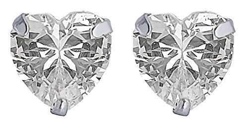 ENTREPLATA Pendientes Plata de Ley 925 Mujer Niña Novia Regalo de San Valentin Dia de los Enamorados Brillante Circonita Corazon 7 mm.