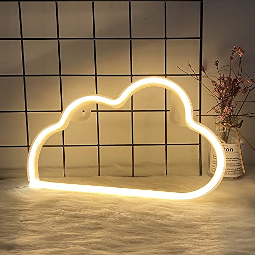 ENUOLI Luz de neón Nube Letrero de neón Nube Blanco cálido Letrero de luz de neón Batería/USB Luz Nocturna de neón Luz de Pared de neón para el Dormitorio de los niños Luz LED Letrero de neón