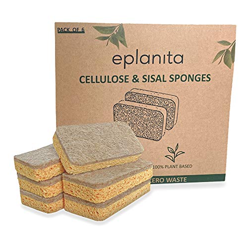 eplanita Esponjas naturales a base de plantas (paquete de 6), antiarañazos, biodegradables ecológicos para cocina y baño