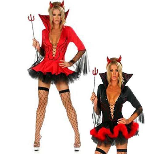 EroticoDisfraz de diablo de Halloween para mujer Disfraz de cuerno Traje de disfraz de diablo sexy para mujer-rojo_SG