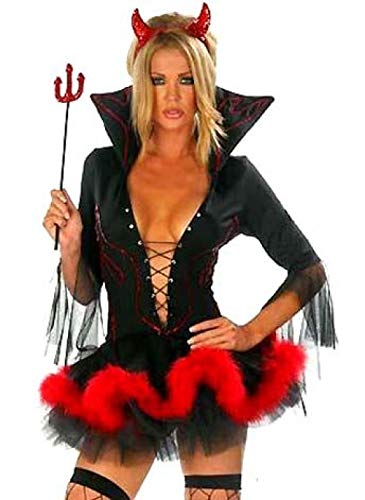 EroticoDisfraz de diablo de Halloween para mujer Disfraz de cuerno Traje de disfraz de diablo sexy para mujer-rojo_SG