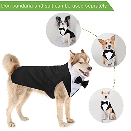 Esmoquin de Perro Set de Traje y Bandana de Perro Esmoquin Formal de Perros Traje de Fiesta Boda de Mascotas Camisa de Pajarita de Boda para Disfraces Cumpleaños Halloween (XXL)