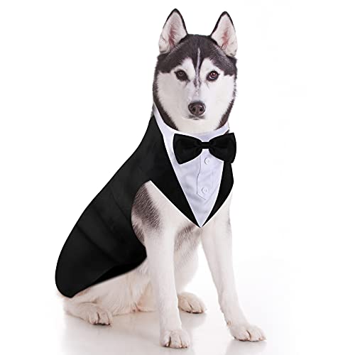 Esmoquin de Perro Set de Traje y Bandana de Perro Esmoquin Formal de Perros Traje de Fiesta Boda de Mascotas Camisa de Pajarita de Boda para Disfraces Cumpleaños Halloween (XXL)