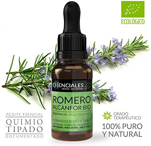 Essenciales - Aceite Esencial de Romero Alcanfor BIO, Ecológico, 100% Puro, 10 ml | Aceite Esencial Rosmarinus Officinalis