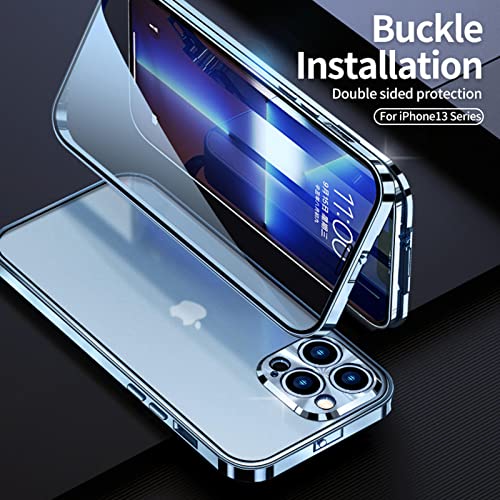 Esteller Funda magnética para iPhone 13 Pro MAX con Protección Lentes Cámara, Híbrido de Aluminio Parachoques de Metal Marco+Transparente Vidrio Templado Espalda Adsorción Magnética Caso - Dorado