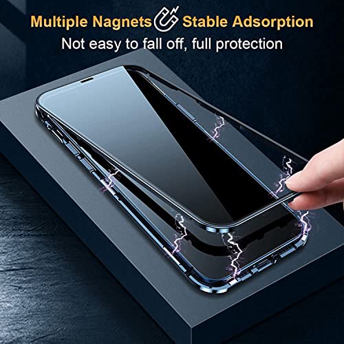 Esteller Funda magnética para iPhone 13 Pro MAX con Protección Lentes Cámara, Híbrido de Aluminio Parachoques de Metal Marco+Transparente Vidrio Templado Espalda Adsorción Magnética Caso - Dorado
