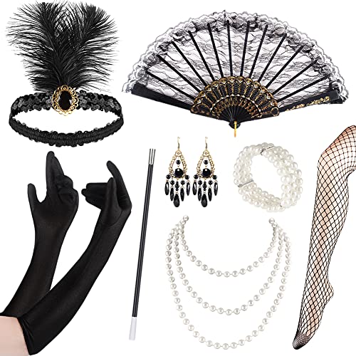 Estilo retro años 20, accesorios para disfraz de Mafia Gatsby, disfraz Art Deco Flapper Party 1920s Gatsby, joyas para mujer, accesorios para la cabeza, para baile de fin de curso o Navidad