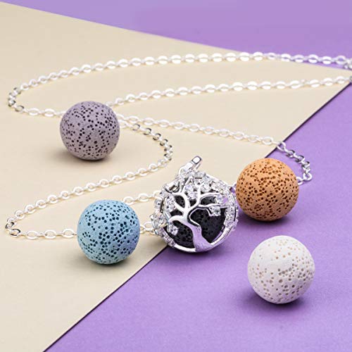 EUDORA Harmony Ball Colgante Aromaterapia Mujer Armonía Piedra Volcánica Collar de Difusor de Aceites Esenciales para Aromaterapia Collares Perfume Camafeo Jaula Bola de Lava 5pcs, 30"