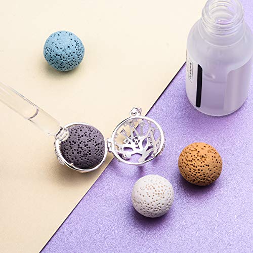 EUDORA Harmony Ball Colgante Aromaterapia Mujer Armonía Piedra Volcánica Collar de Difusor de Aceites Esenciales para Aromaterapia Collares Perfume Camafeo Jaula Bola de Lava 5pcs, 30"