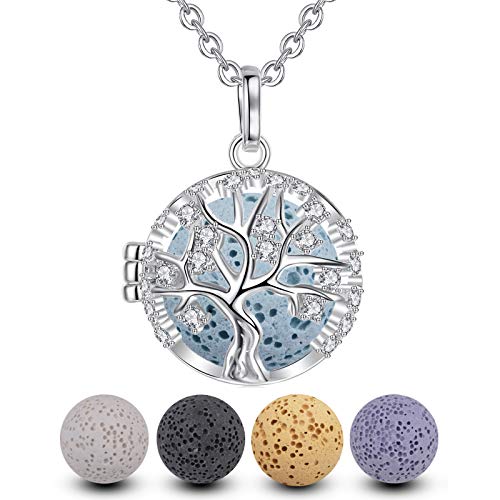 EUDORA Harmony Ball Colgante Aromaterapia Mujer Armonía Piedra Volcánica Collar de Difusor de Aceites Esenciales para Aromaterapia Collares Perfume Camafeo Jaula Bola de Lava 5pcs, 30"