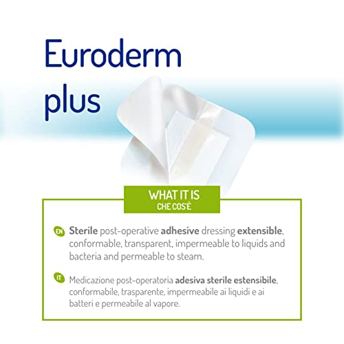 Euroderm Plus(cm 15 x cm 8) Apósito de poliuretano adhesivo con almohadilla central no adherente y de gran absorción,5 Unidades