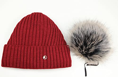 Ever Bloom Gorro de punto con pompón grande de pelo sintético, extraíble, cálido, hecho en la UE, gorro de invierno para mujer, Rosa., Talla única