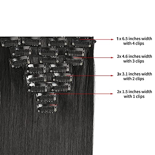 Extensiones de Cabello Natural Negra 24pulgadas 8piezas 18Clips Extensiones de Clip de pelo Natural Cabeza Completa en de Cabello Lacio Extensiones sintéticas Conjunto de Para Mujeres