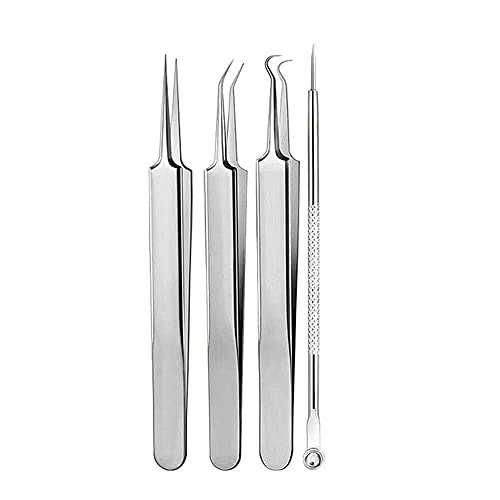 Extractor de Puntos Negros Kit de 4 Pcs iFRich Blackhead Remover Aguja de Acné para Quita Espinillas Granos Comedones Extractor Limpiador Espinillas Acné Punto Espinilla Pin Spot Aguja Pinzas Juego