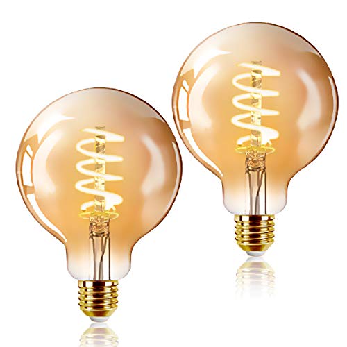 EXTRASTAR Bombilla LED Vintage Edison, G125SP 6W E27 Blanco cálido 2200K Bombilla Edison Bombillas de estilo retro vintage Bombilla de filamento de luz decorativa 2 Unidades (Paquete de 1)