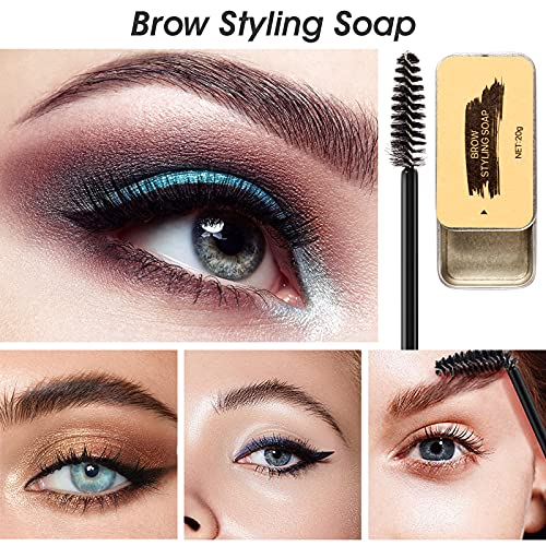 Eyebrow Soap Kit (2 PCS), Brows Styling Soap Set Long Lasting Waterproof Smudge Proof Eyebrow Styling Pomade for Natural Brows, 3D Feathery Brows Makeup Balm